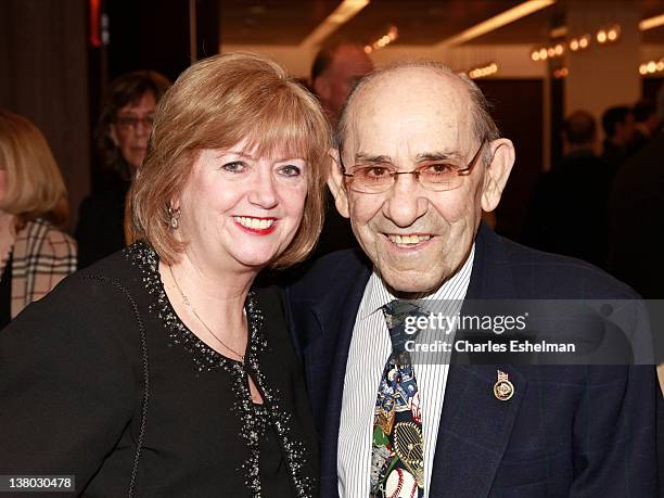 Honorary Chair Diana Munson and former New York Yankees catcher Yogi Berra attend the 32nd Annual Thurman Munson Awards at the Grand Hyatt on January...