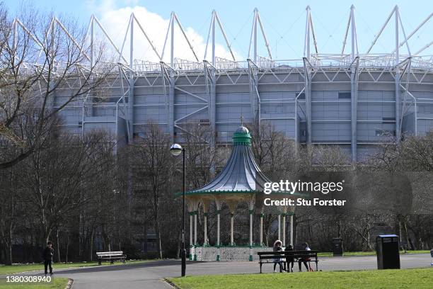 General view outside the stadium from Leazes Park prior to the Premier League match between Newcastle United and Brighton & Hove Albion at St. James...