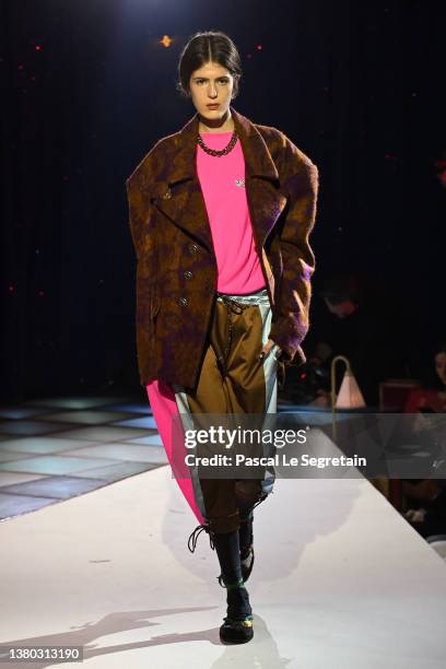 Model walks the runway during the Vivienne Westwood Womenswear Fall/Winter 2022-2023 show as part of Paris Fashion Week on March 05, 2022 in Paris,...