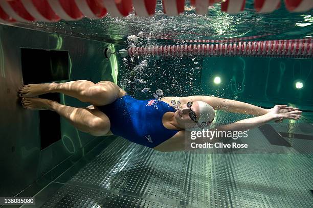 World and Olympic champion swimmer Rebecca Adlington swims during a photo session on September 7, 2011 in Nottingham, England.