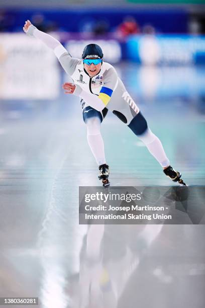 Claudia Pechstein of Germany competes in the Women's Allround 500m during the World Speed Skating Championships at Vikingskipet on March 05, 2022 in...