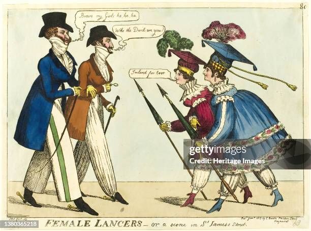 Female Lancers - or A Scene in St. James's Street, published January, 1819. Artist Isaac Robert Cruikshank. (Photo by Heritage Art/Heritage Images...