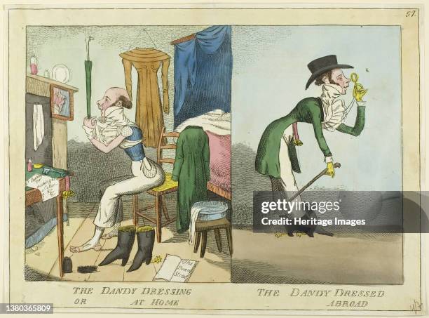 The Dandy Dressing; The Dandy Dressed, 1815/25. Artist JL Marks. (Photo by Heritage Art/Heritage Images via Getty Images