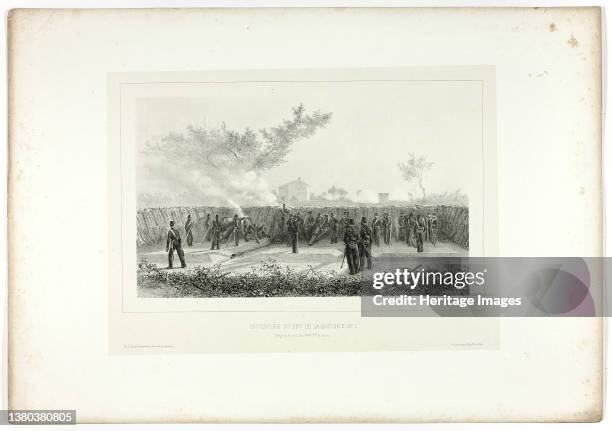 Battery No. 1 opens fire, from Souvenirs díItalie: ExpÈdition de Rome, 1854. Artist Auguste Raffet. (Photo by Heritage Art/Heritage Images via Getty...