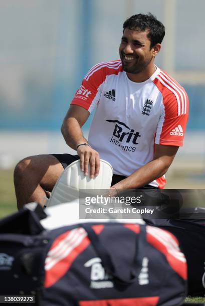 Ravi Bopara of England smiles during a nets session at the ICC Global Cricket Academy on February 1, 2012 in Dubai, United Arab Emirates.