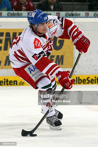 Cam Paddock of Augsburg skates against the Hannover Scorpions during the DEL match between Hannover Scorpions and Augsburger Panther at TUI Arena on...