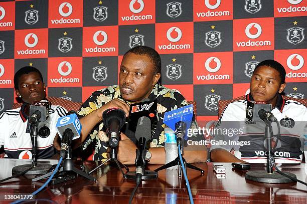 Irvin Khoza, Chairman of the Orlando Pirates during the Orlando Pirates press conference at the Fli Afrika Office in Houghton on January 31, 2012 in...