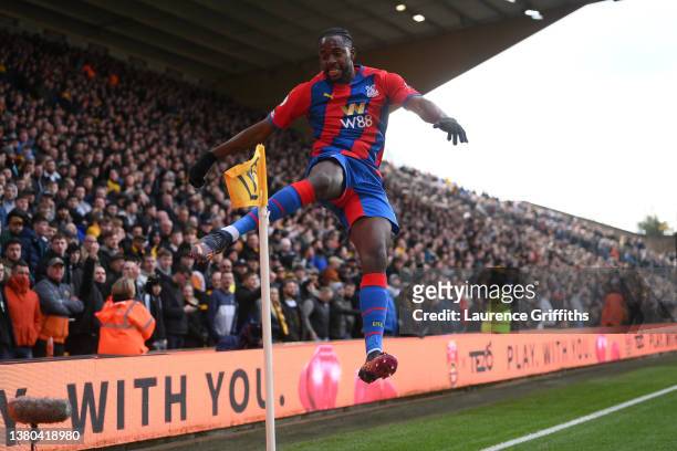 Jean-Philippe Mateta of Crystal Palace celebrates after scoring their side's first goal during the Premier League match between Wolverhampton...
