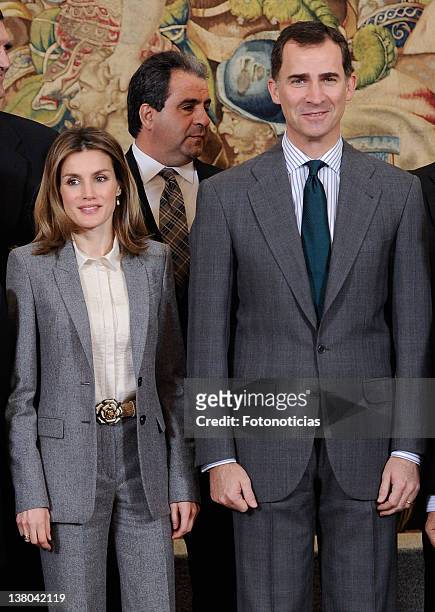 Princess Letizia of Spain and Prince Felipe of Spain attend Audiences at Zarzuela Palace on February 1, 2012 in Madrid, Spain.