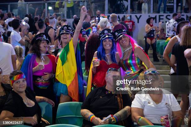 Spectators at the SCG cheer on the Sydney Queer Irish group during the 44th Sydney Gay and Lesbian Mardi Gras Parade on March 5, 2022 in Sydney,...