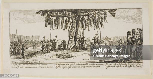 The Hanging, plate eleven from The Large Miseries of War, n. D. Artist Gerard van Schagen. (Photo by Heritage Art/Heritage Images via Getty Images