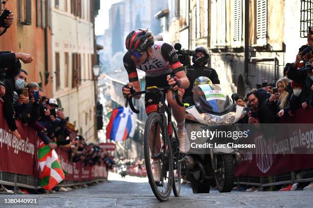 Tadej Pogacar of Slovenia and UAE Team Emirates competes in the breakaway during the Eroica - 16th Strade Bianche 2022 - Men's Elite a 184km one day...