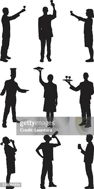 food and drink silhouettes - men drinking beer stock illustrations