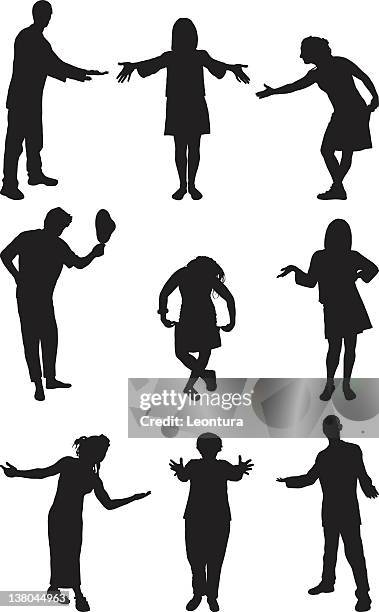 welcome and presenting silhouettes - bowing stock illustrations