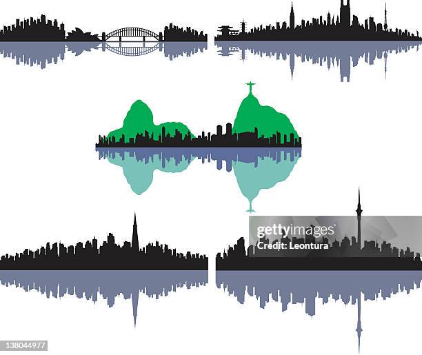 ilustrações de stock, clip art, desenhos animados e ícones de cinco cidades famosas: sydney, tóquio, do rio, san fransisco e auckl - auckland