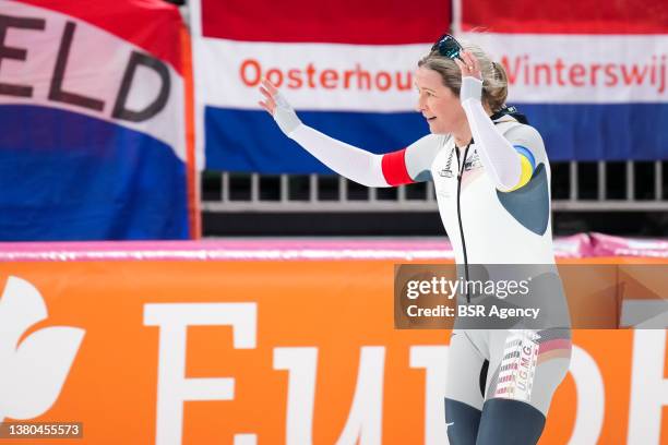 Claudia Pechstein of Germany after competing in the Women's 3000m during the ISU World Speed Skating Championships Allround at the Vikingskipet on...
