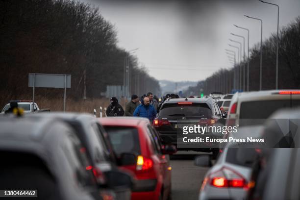 Several cars, waiting to cross into Romania, at the Porubne border crossing, on March 5 in western Ukraine. According to the latest information,...