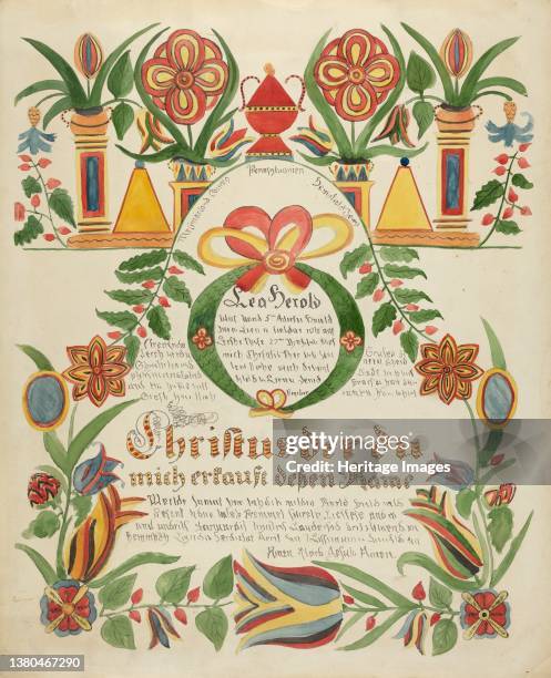 Baptismal Certificate, circa 1936. Artist Ralph Atkinson. (Photo by Heritage Art/Heritage Images via Getty Images