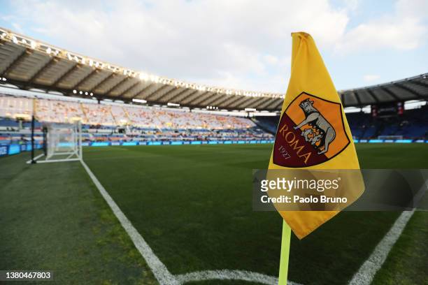 General view of the corner flag ahead of the Serie A match between AS Roma and Atalanta BC at Stadio Olimpico on March 05, 2022 in Rome, Italy.