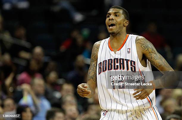 Tyrus Thomas of the Charlotte Bobcats during their game at Time Warner Cable Arena on January 28, 2012 in Charlotte, North Carolina. NOTE TO USER:...