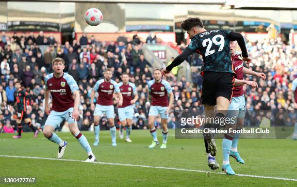 Kai Havertz of Chelsea scores their team's second goal during the Premier League match between Burnley and Chelsea at Turf Moor on March 05, 2022 in...