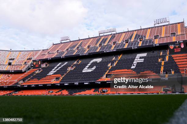 General view of the ground ahead of the LaLiga Santander match between Valencia CF and Granada CF at Estadio Mestalla on March 05, 2022 in Valencia,...