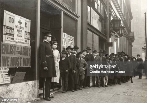 People line outside a store to buy face masks, 1 October 1918, 1918. Found in the Collection of the California State Library. Artist Dobbin, Hamilton...