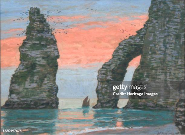 Aiguille d'…tretat, ciel rouge, ca 1899. Private Collection. Artist Auburtin, Jean Francis . (Photo by Fine Art Images/Heritage Images via Getty...