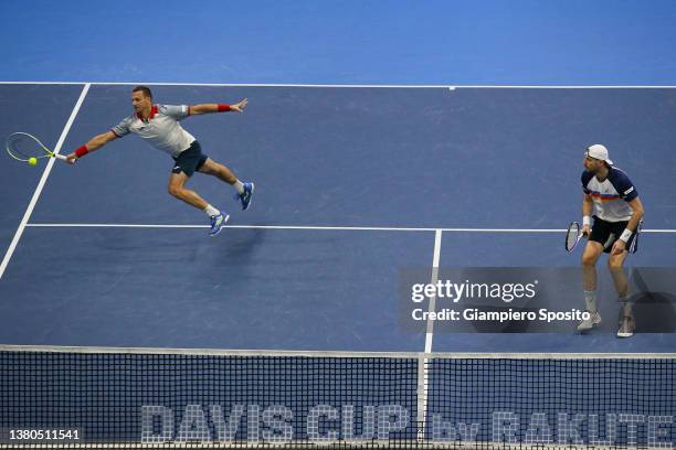 Filip Polasek e Igor Zelenay of Slovakia in action during the double match against Simone Bolelli and Jannik Sinner of Italy during the 2022 Davis...