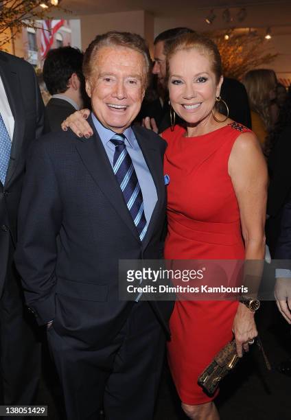 Regis Philbin and Kathy Lee Gifford attend the New York Giants Super Bowl Pep Rally Luncheon at Michael's on February 1, 2012 in New York City.