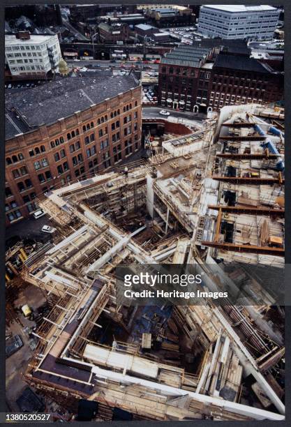 The Bridgewater Hall, Barbirolli Square, Manchester, July-December 1994. Looking down on the angular projecting bays on the north-east side of the...