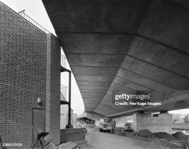 Westway Flyover, A40, Paddington, City of Westminster, London, . A view of the Westway Flyover from below, showing where the deck almost touches the...