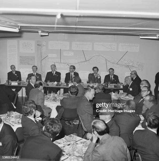 Westway Flyover, A40, Paddington, City of Westminster, London, . Representatives from the Greater London Council, G Maunsell & Partners and John...