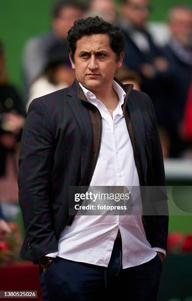 Former tennis player Nicolas Almagro attends the tribute on the central court in honor of the Spanish tennis player Manolo Santana during the 2022...