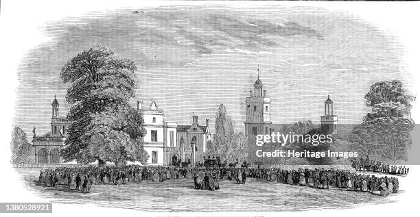 The Funeral Procession passing Drayton Manor, 1850. 'A strong cold wind came sighing and roaring through the trees, speedily bearing before it a...
