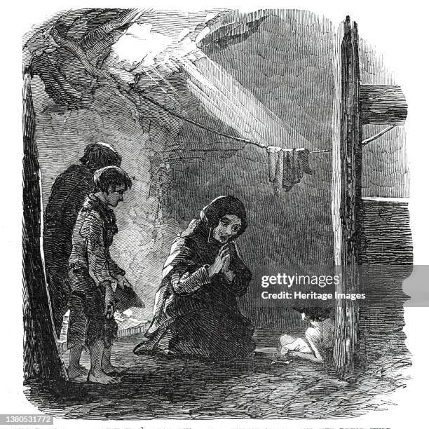 Sketch in a House at Fahey's Quay, Ennis - the Widow Connor and her Dying Child, 1850. Suffering during the Irish Potato Famine: 'In Ennis I went...