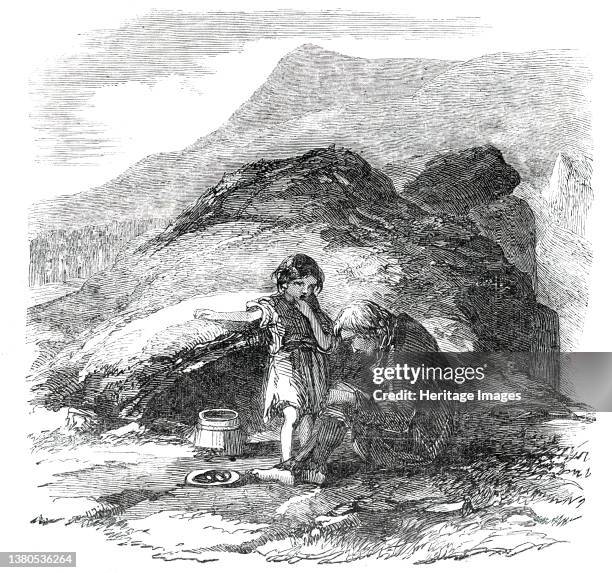Keillines, near General Thompson's Property, 1850. Poverty in Ireland during the Potato Famine. Scene ', on the road between Maam and Clifden, in...