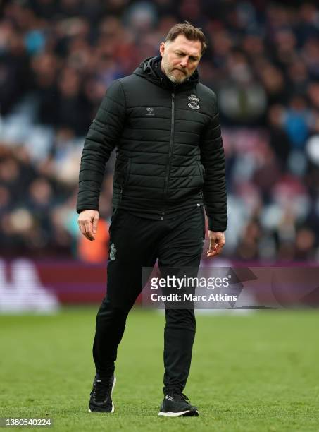 Ralph Hasenhuettl, Manager of Southampton looks dejected following their side's defeat in the Premier League match between Aston Villa and...
