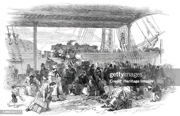 The Embankment, Waterloo Docks, Liverpool, 1850. Emigrants leaving Britain for the colonies: United States, Canada, South Africa, Australia or New...