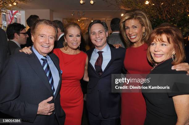 Regis Philbin, Kathie Lee Gifford, Jason Binn, Hoda Kotb and Joy Philbin attend the New York Giants Super Bowl Pep Rally Luncheon at Michael's on...