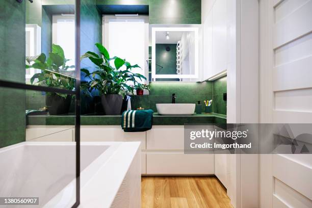grün-weißes luxusbad - lackiert stock-fotos und bilder