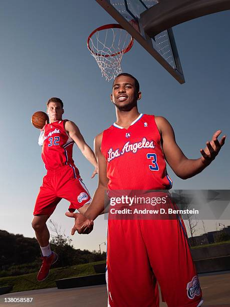 Blake Griffin and Chris Paul of the Los Angeles Clippers poses for a portrait at the Clippers Training Center on January 6, 2012 at in Los Angeles,...