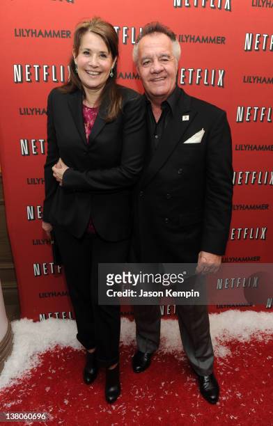Actress Lorraine Bracco and actor Tony Sirico attend the North American Premiere Of "Lilyhammer", a Netflix Original Series at Crosby Street Hotel on...