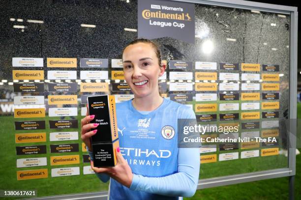 Caroline Weir of Manchester City poses for a photo with the Player of The Match award following their sides victory in the FA Women's Continental...