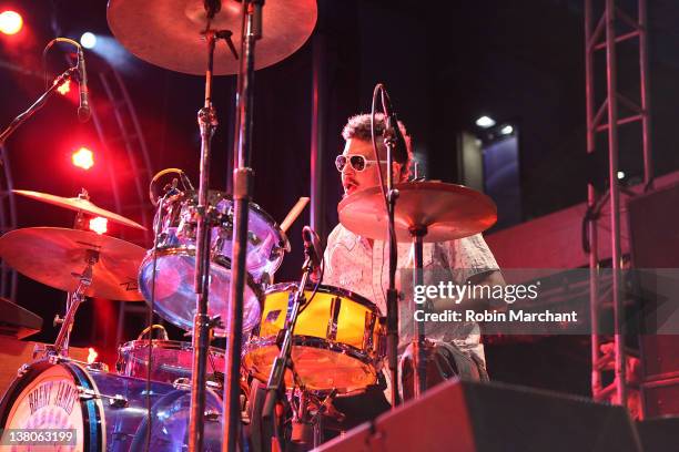 Matthew Hayes of Brent James & The Contraband performs during day 6 of the Super Bowl Village on February 1, 2012 in Indianapolis, Indiana.