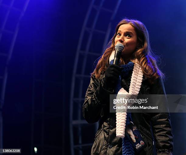 Miss America 2009 Katie Stam performs during day 6 of the Super Bowl Village on February 1, 2012 in Indianapolis, Indiana.