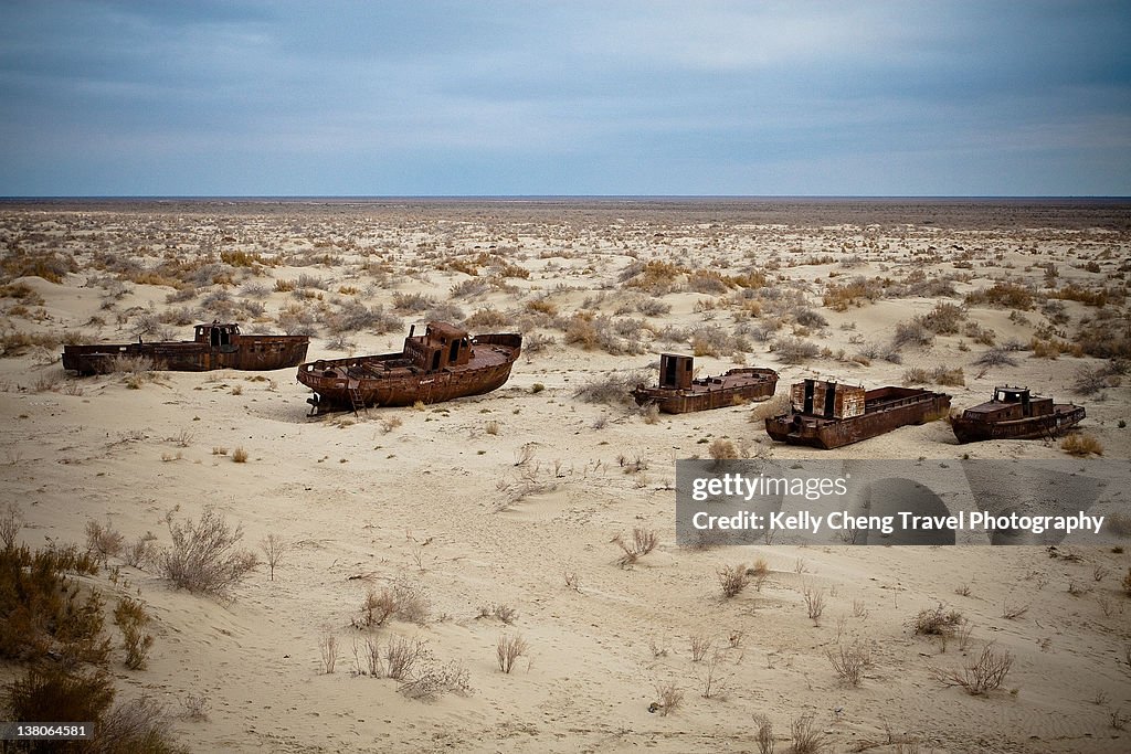 Beached ships of Aral Sea