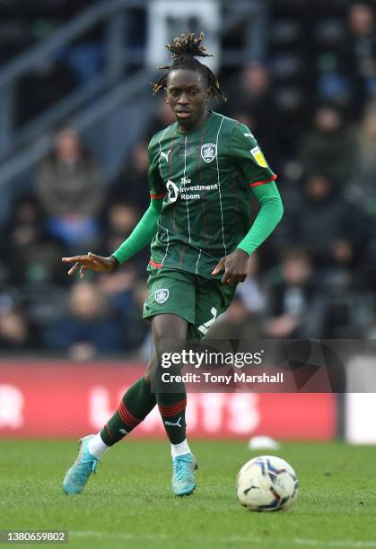 Domingos Quina of Barnsley during the Sky Bet Championship match between Derby County and Barnsley at Pride Park Stadium on March 05, 2022 in Derby,...