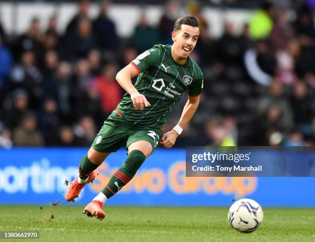 Amine Bassi of Barnsley during the Sky Bet Championship match between Derby County and Barnsley at Pride Park Stadium on March 05, 2022 in Derby,...