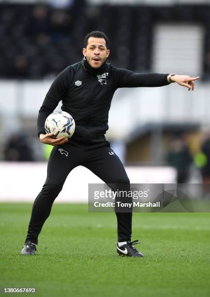 Liam Rosenior, Assistant Manager of Derby County during the Sky Bet Championship match between Derby County and Barnsley at Pride Park Stadium on...